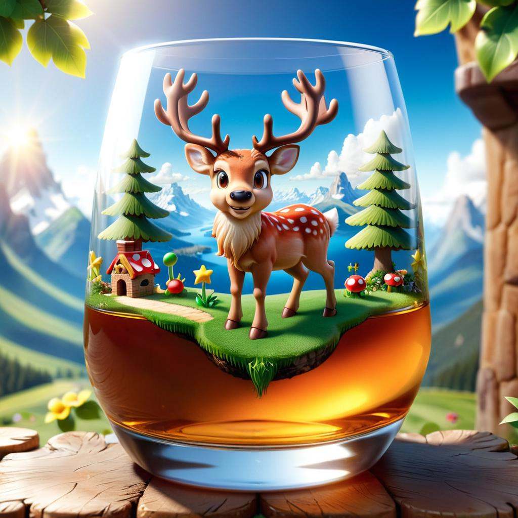 Super Mario style there is a glass with a deer and deer in it,  4k artwork,  inspired by Jacek Yerka on Tensor.Art