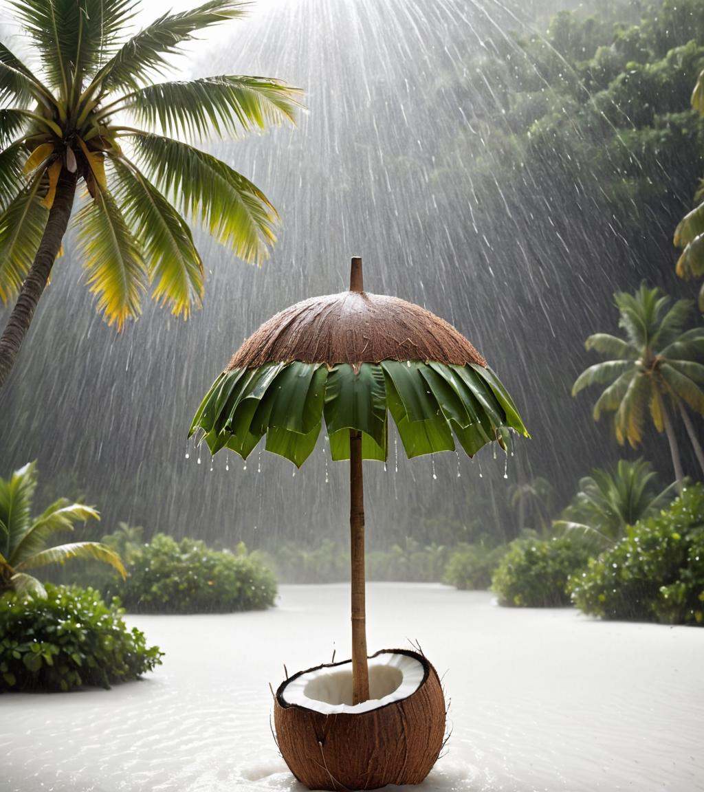 Surrealist art a coconut with a palm tree and a coconut island,  tropical island,  fantasy desert crystal island on Tensor...