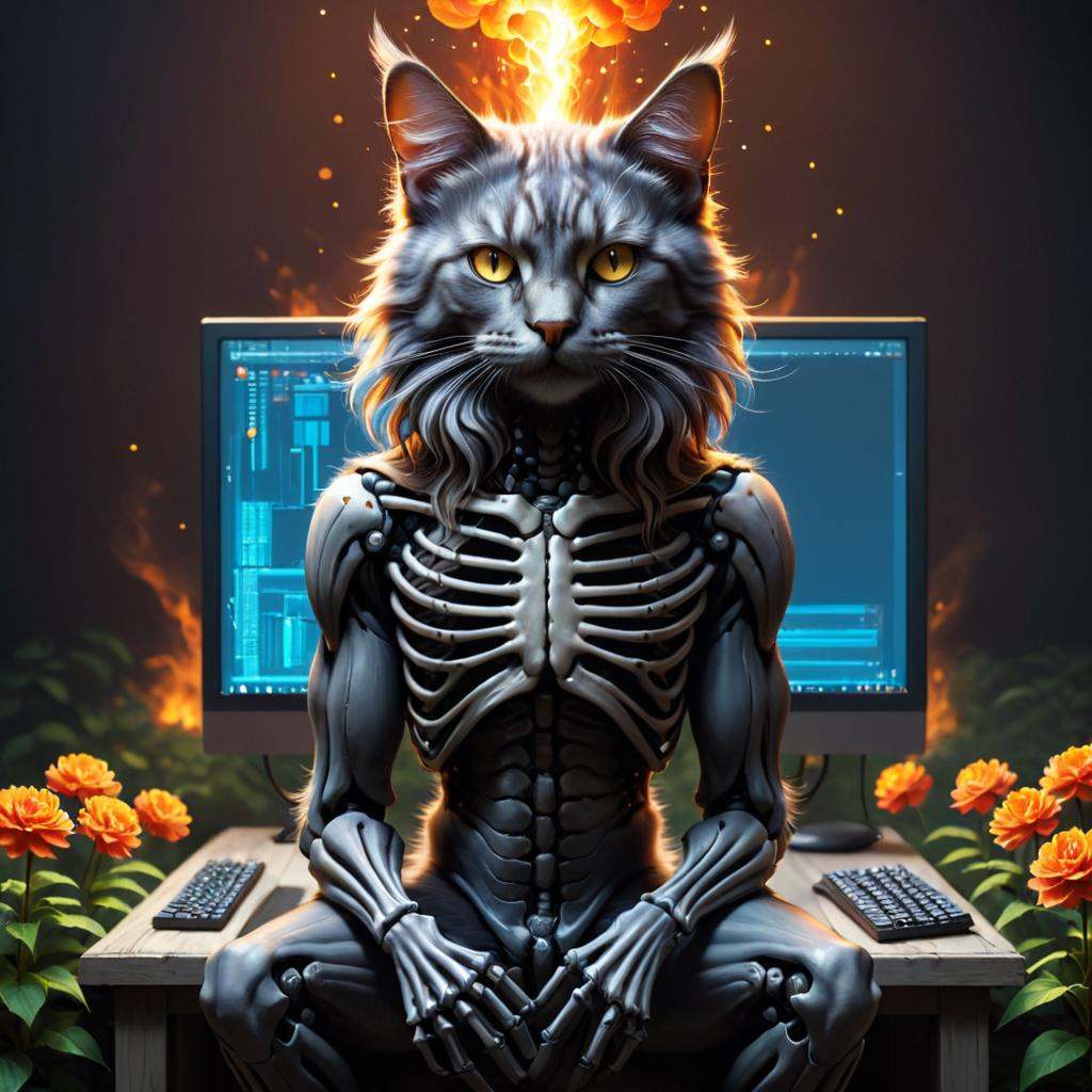 Surrealist art ,  "a cat is sitting on a flower bed,  very very beautiful furry art on Tensor.Art