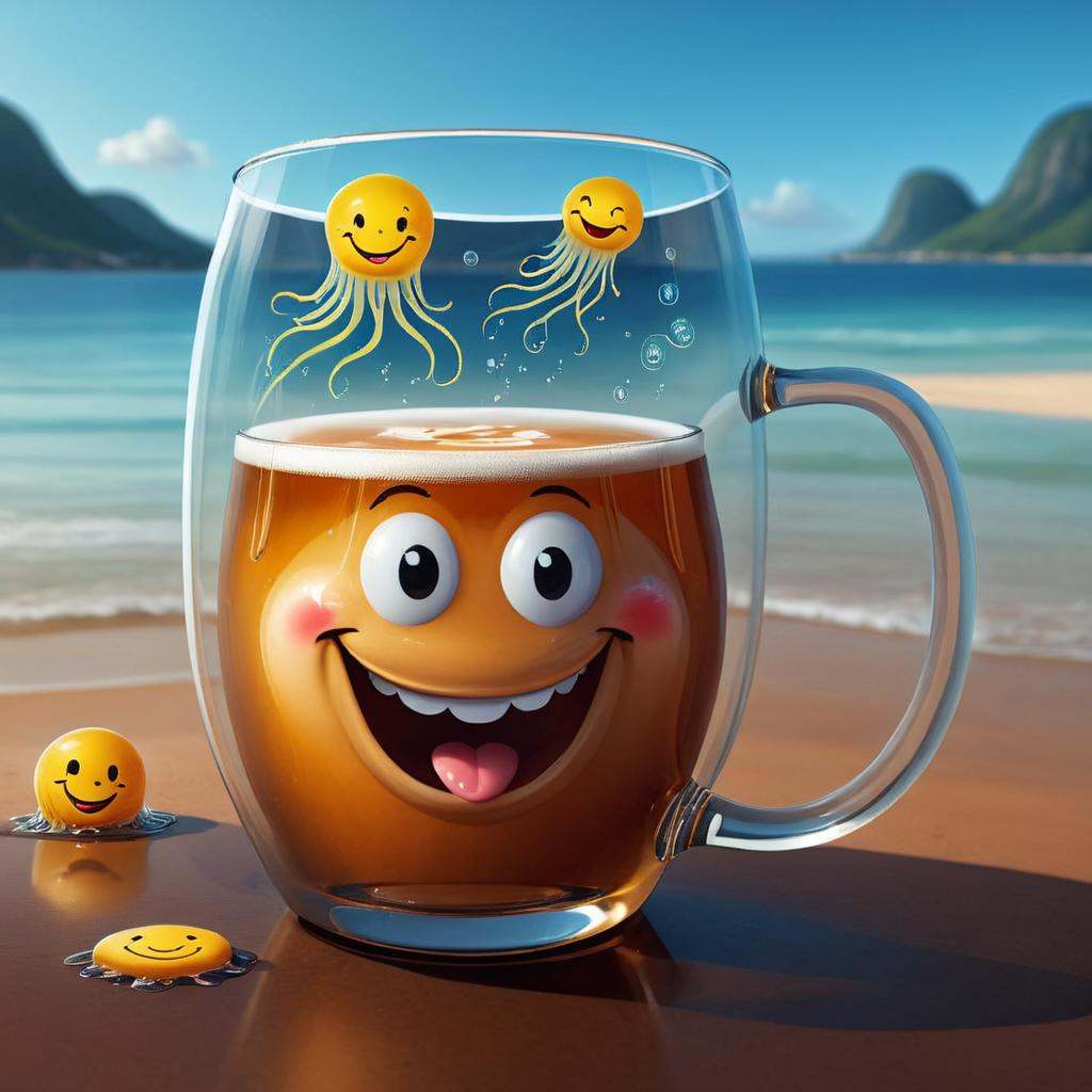 comic of a mug with a smiley face in it,  a still of a happy,  painting of an undercover cup on Tensor.Art