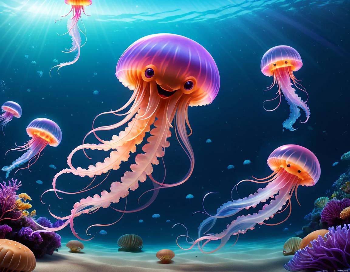 concept art jellyfish swimming in the ocean,  pink jellyfish everywhere,  jellyfish god on Tensor.Art