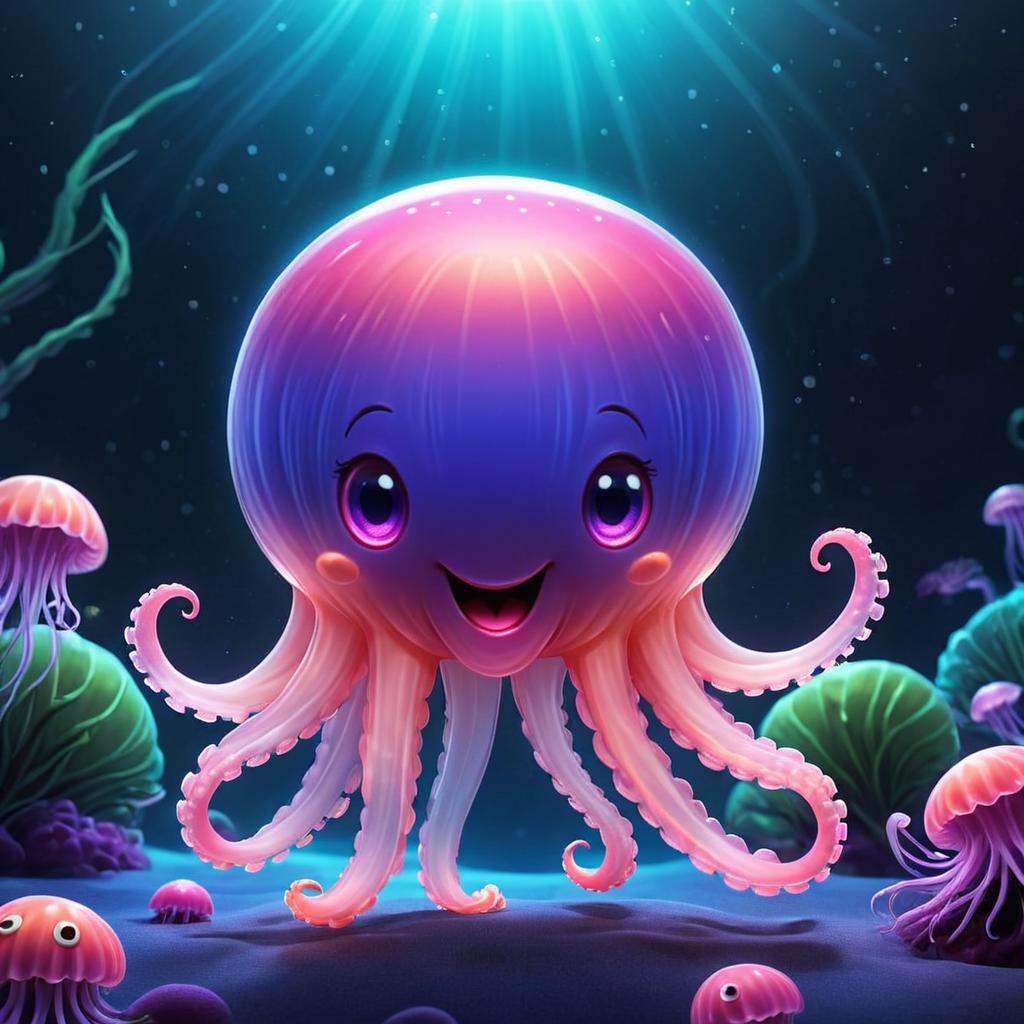 comic of a cute jellyfish with a pink face and eyes,  cute 3 d render,  adorable glowing creature on Tensor.Art