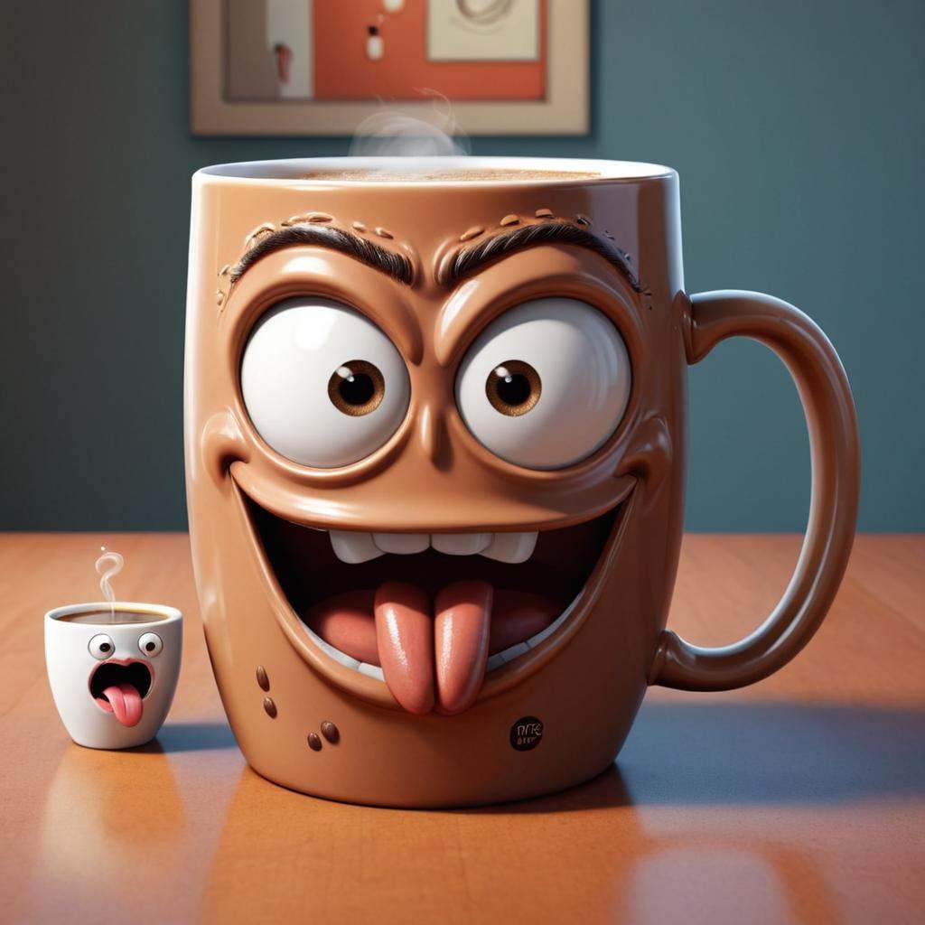 comic of a cartoon mug with a mouth open,  cute 3 d render,  painting of an undercover cup on Tensor.Art