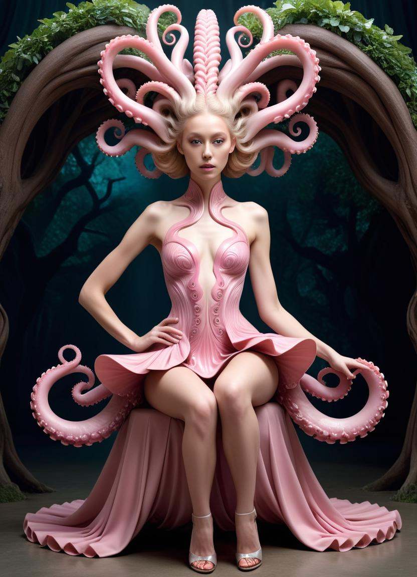 Alien-themed of ,  a woman in a pink dress with a pink skirt,  a stunning young ethereal figure on Tensor.Art