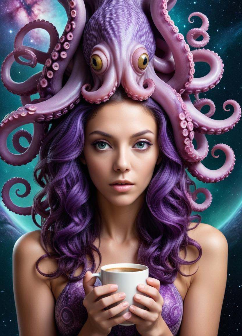 Alien-themed of ,  a woman with purple hair and octopus tentacles,  portrait of an octopus goddess on Tensor.Art