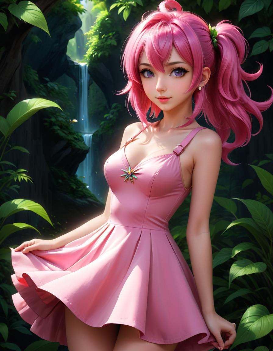 anime artwork a girl with pink hair and pink dress,  render of a cute 3d anime girl,  photorealistic anime girl render on...