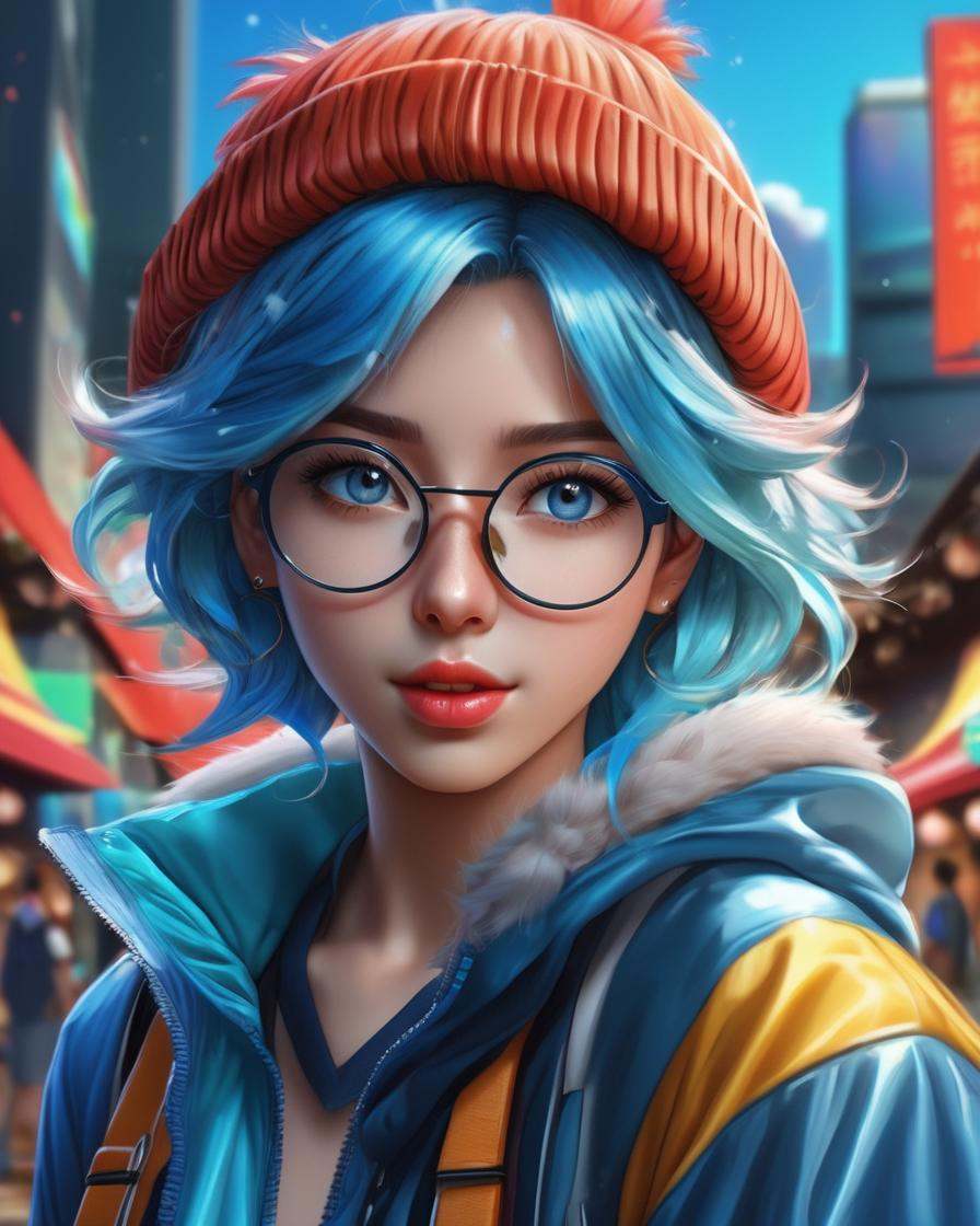 anime artwork a woman with blue hair and glasses,  in style of ultra realistic,  digital art. photo realistic on Tensor.Art