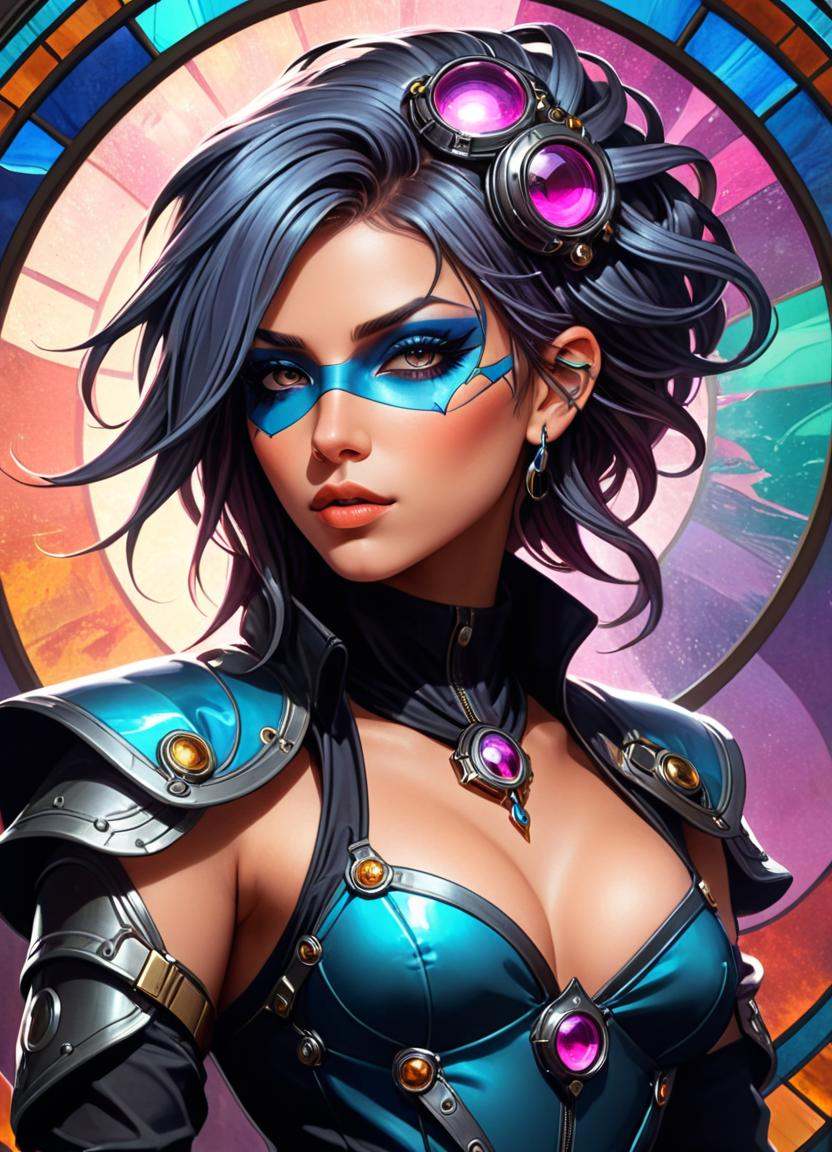 Stained glass style ,  cyber punk 2077,  cyberpunk woman on Tensor.Art
