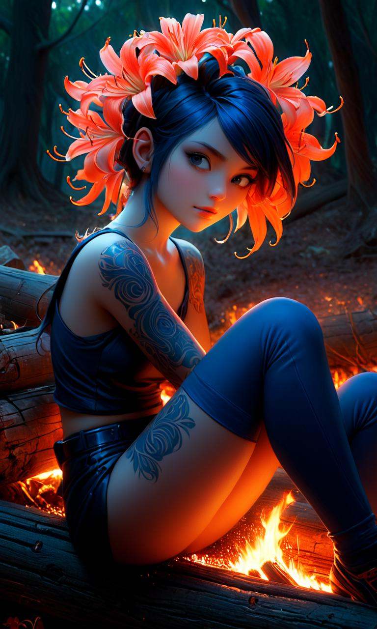Hyperrealistic art surrounded by ((lycoris red flower)),  lycoris loha lokr style,  gorgeous digital painting on Tensor.Art