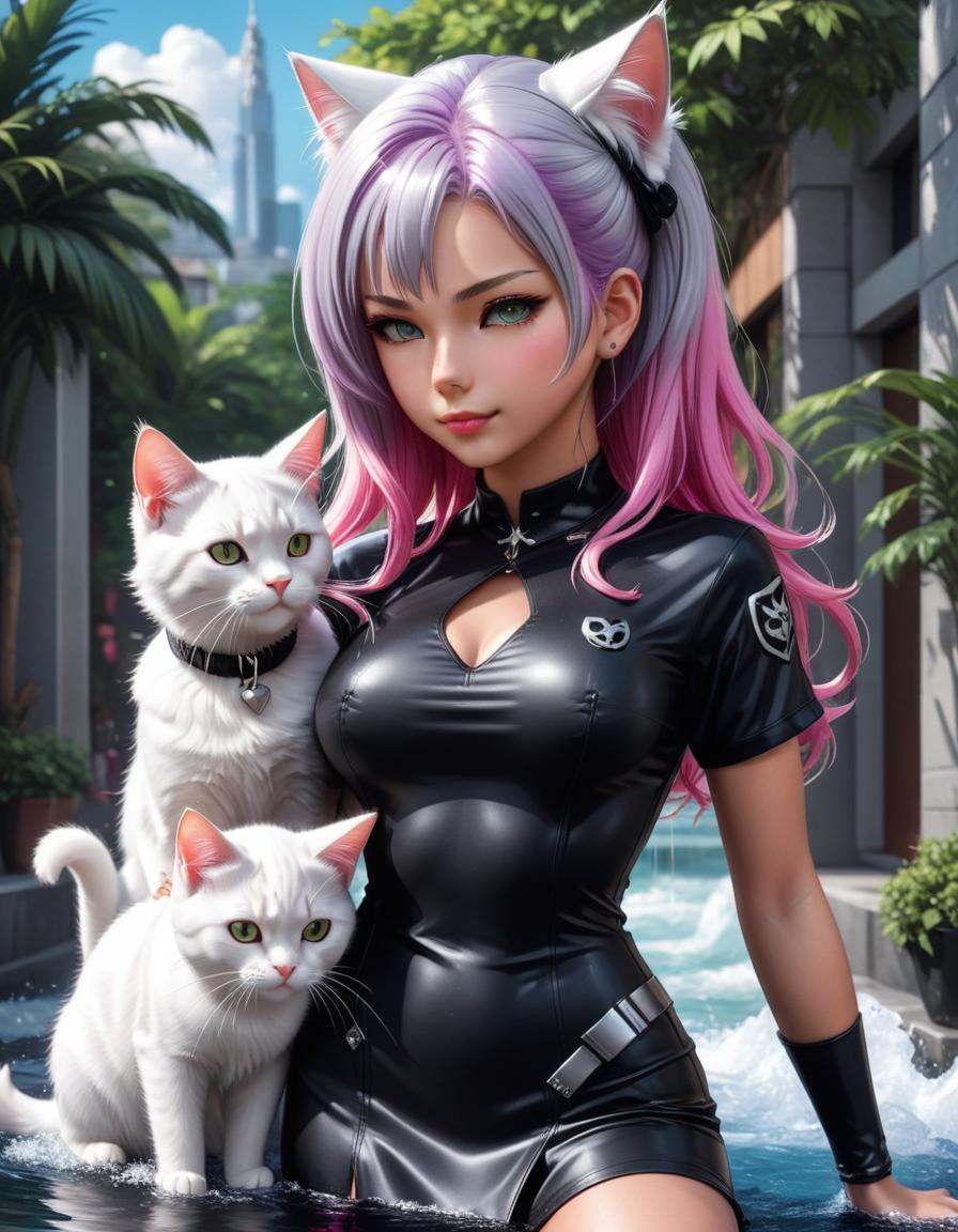 anime artwork Hyperrealistic art digital art of an elegant,  cyborg - girl with silver hair,  3d render of catwoman on Ten...