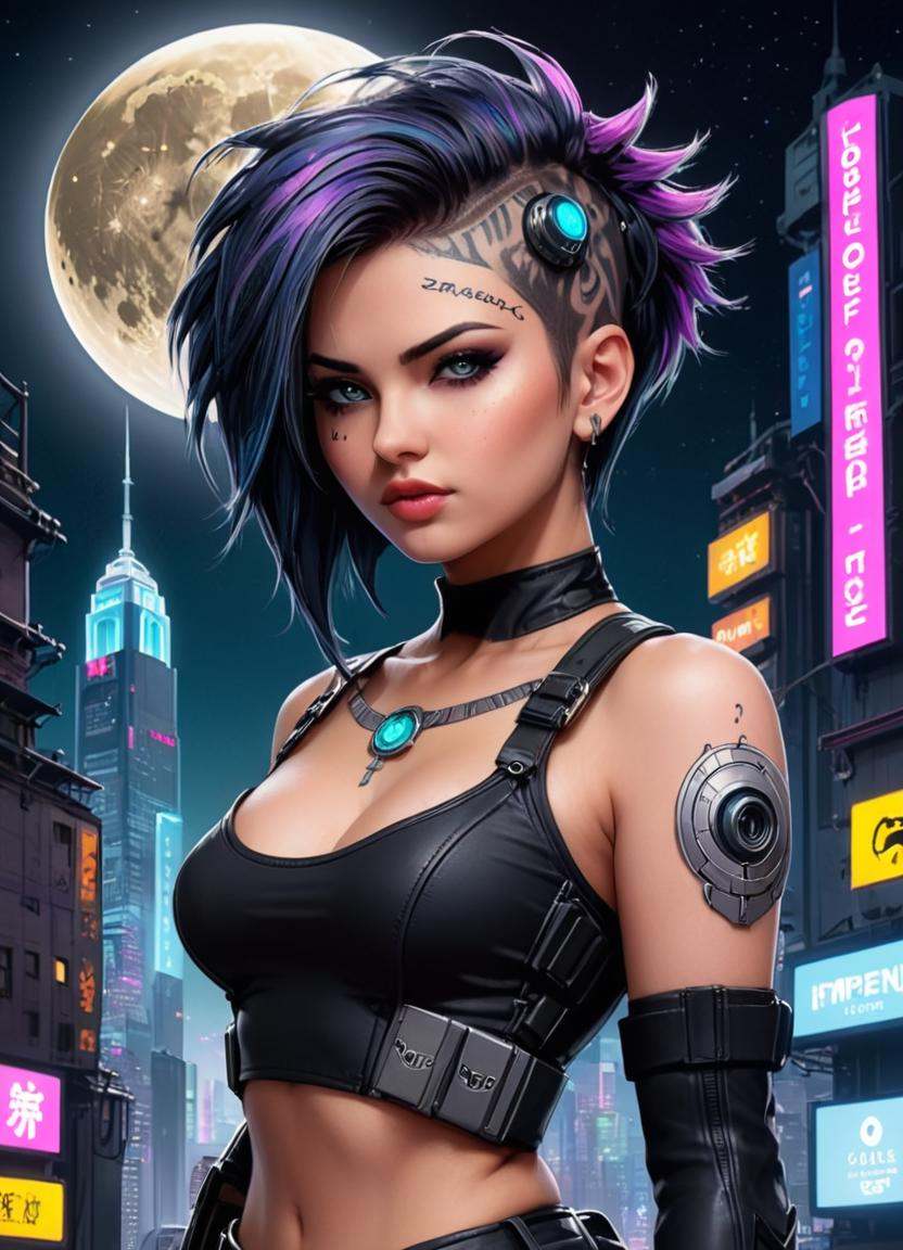 Collage style ,  cyber punk 2077,  cyberpunk woman on Tensor.Art