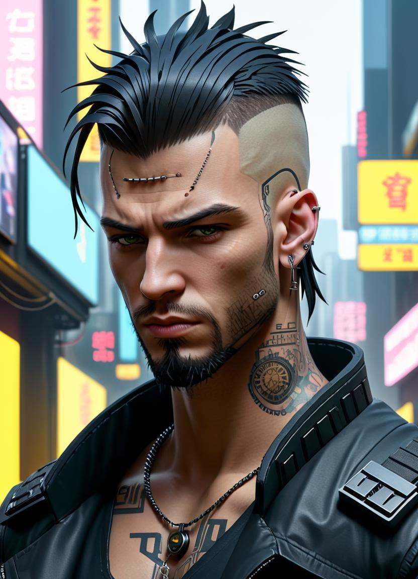 Stacked papercut art of cyber - punk man with piercings and piercings in a city,  cyberpunk dude,  cyberpunk style on Tens...