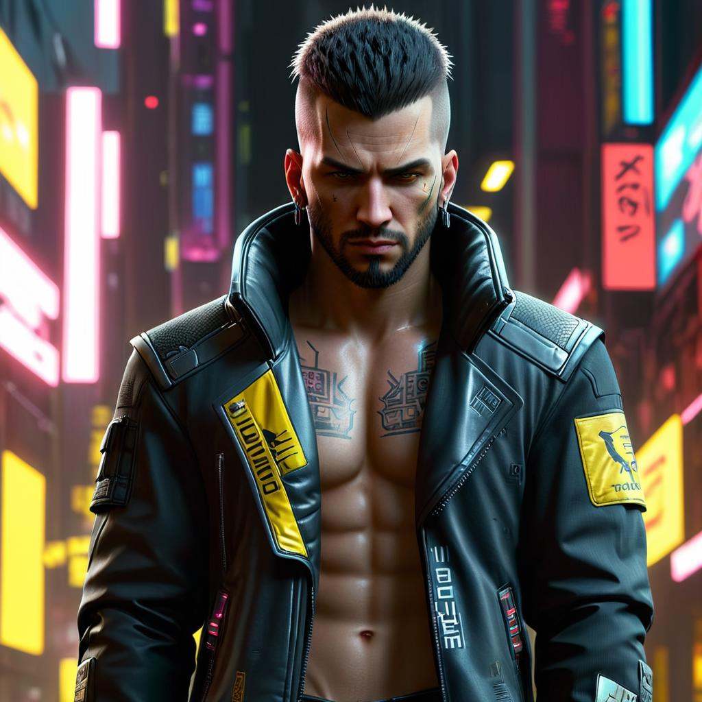 Techwear fashion ,  cyber - punk man in a city with neon lights and a phone,  cyberpunk dude on Tensor.Art