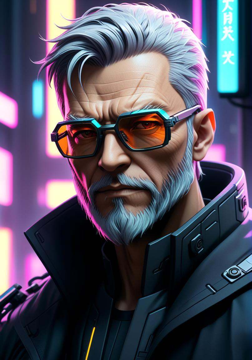 anime artwork a close up of a man with a beard and glasses,  cyberpunk old man,  cyberpunk dude on Tensor.Art