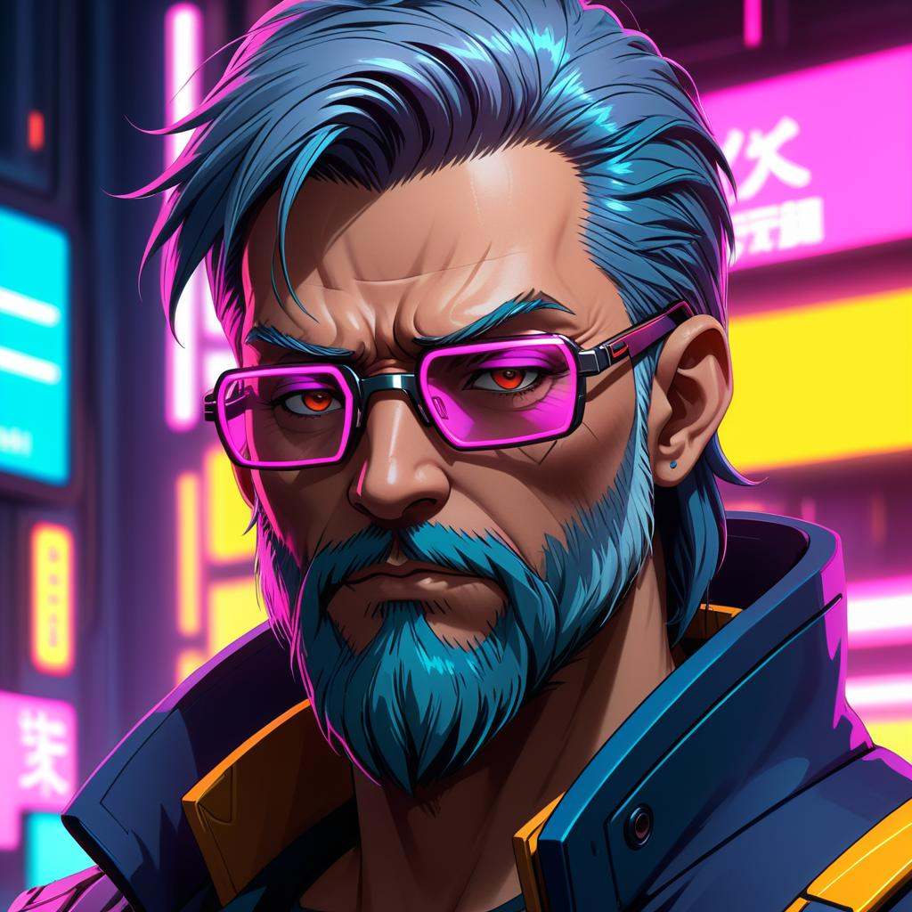 anime artwork a close up of a man with a beard and glasses,  cyberpunk old man,  cyberpunk dude on Tensor.Art