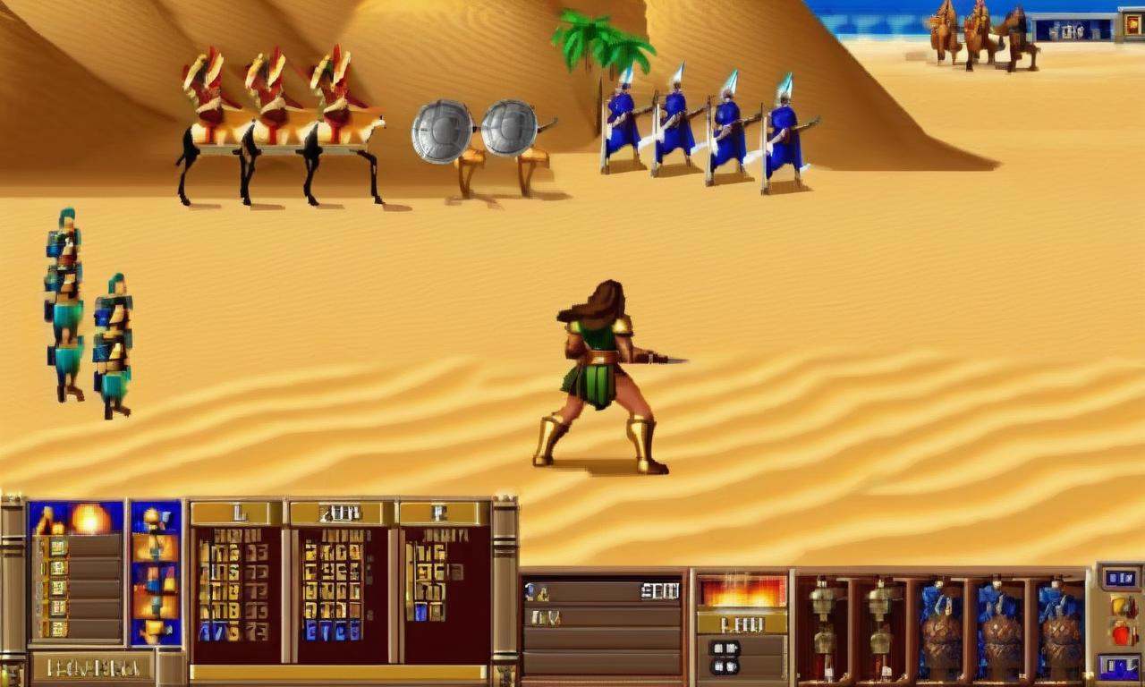 Retro game art woman in computer game,  gameplay screenshot with ui posing for a picture in latex bikini a screen shot of...