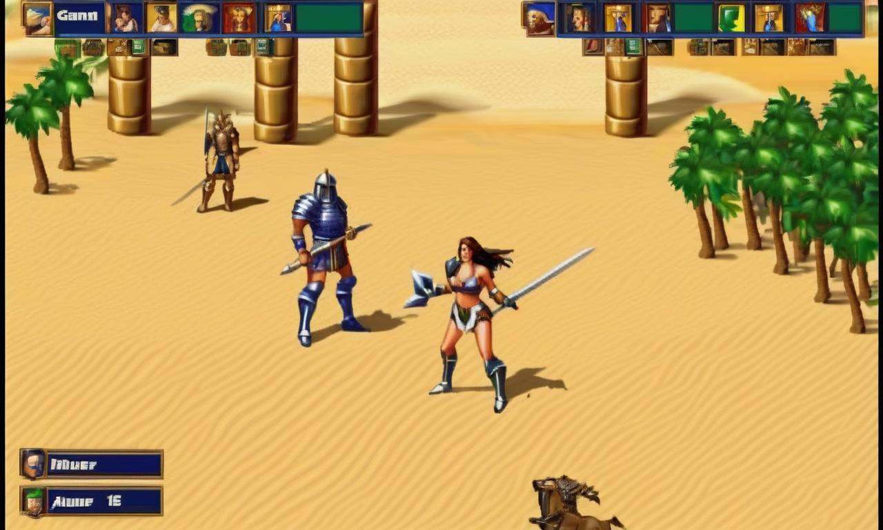 Retro game art woman in computer game,  gameplay screenshot with ui posing for a picture in latex bikini a screen shot of...