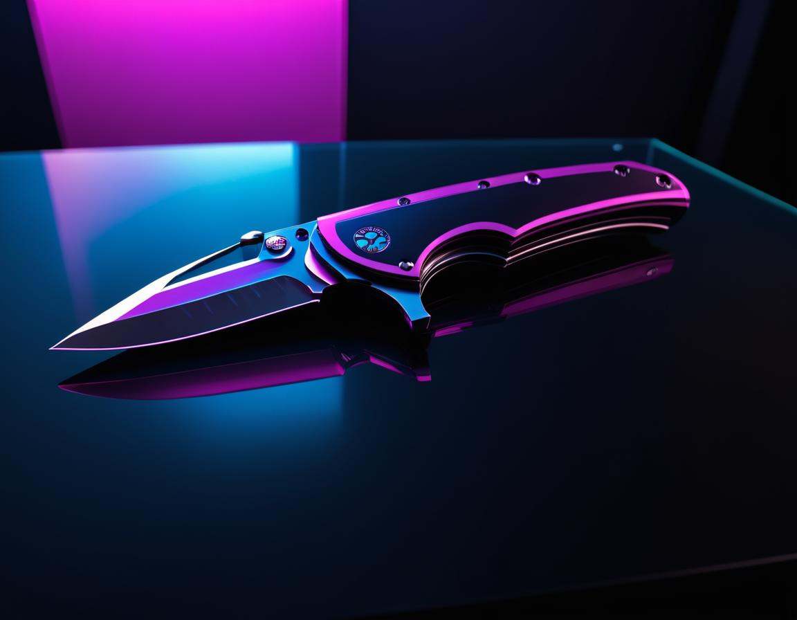 neonpunk style ,  a knife sitting on top of glass modern design table,  full subject shown in photo on Tensor.Art