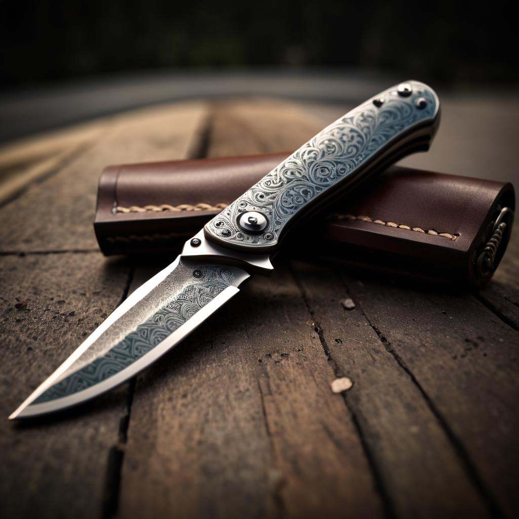 Thick layered papercut art of photograph,  Street level shot of a Traditional folding knife,  detailed with Waxed cotton p...