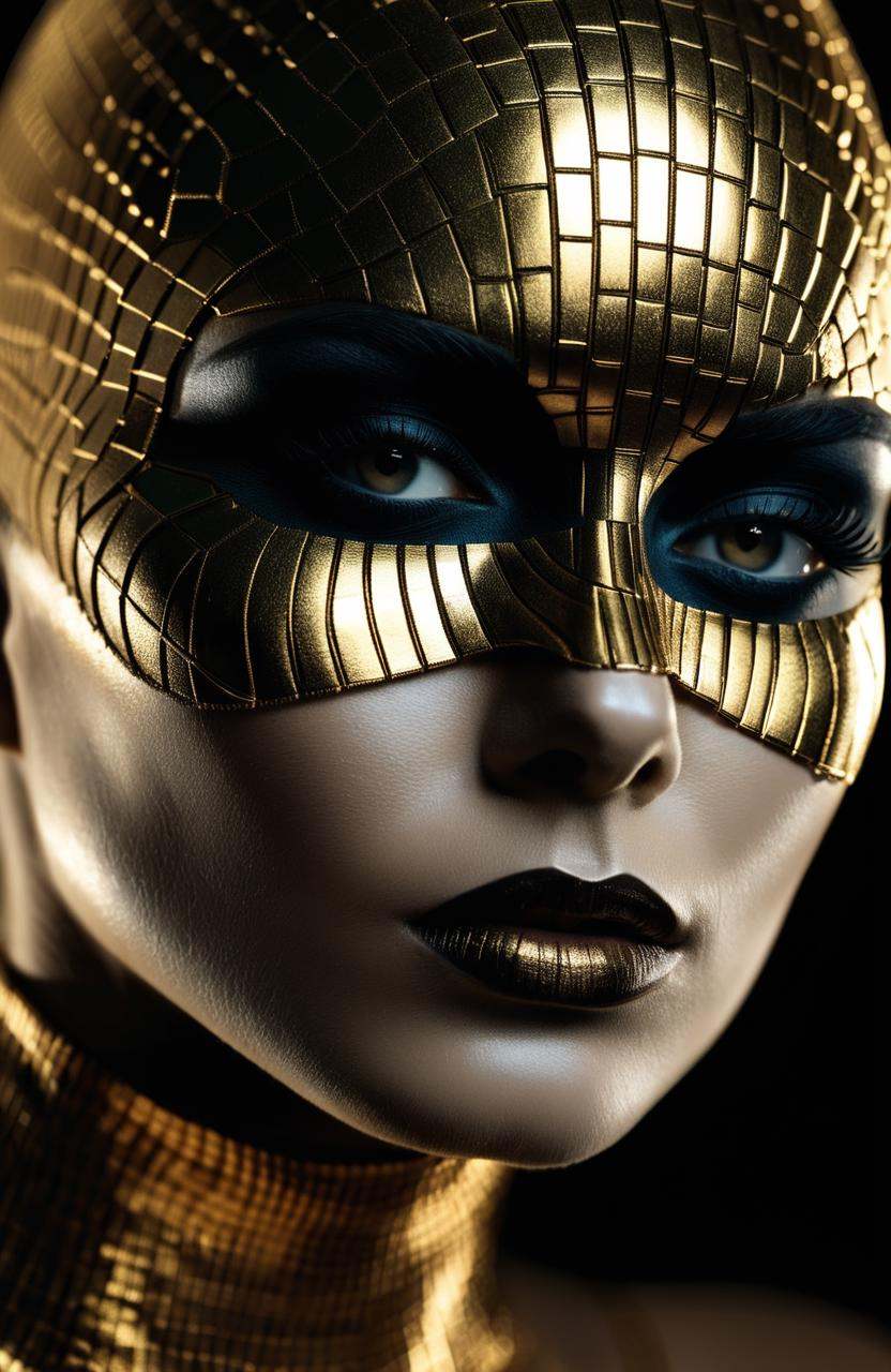 cinematic film still a close up of a person wearing a mask,  portrait of metallic face,  golden mask on Tensor.Art