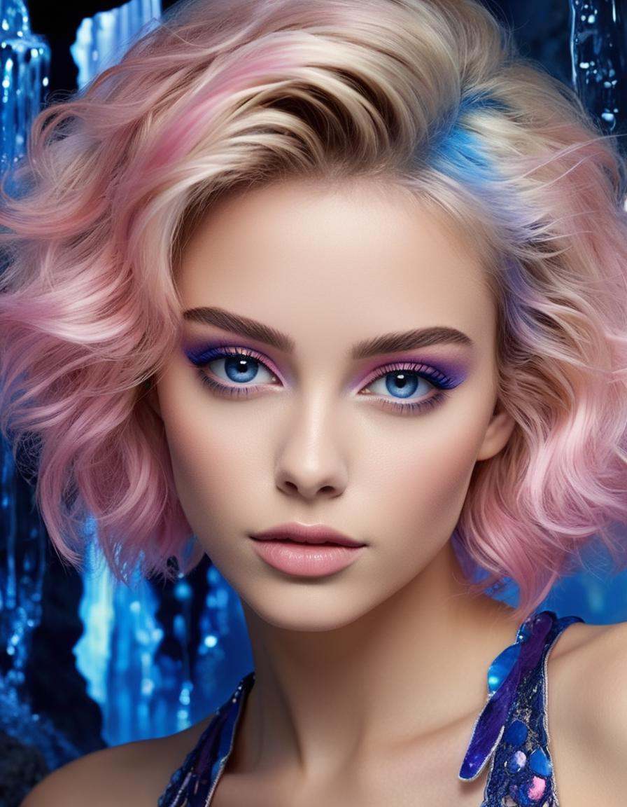 Stained glass style Stained glass style Stained glass style a digital painting of a woman with pink hair,  1girl,  solo on...