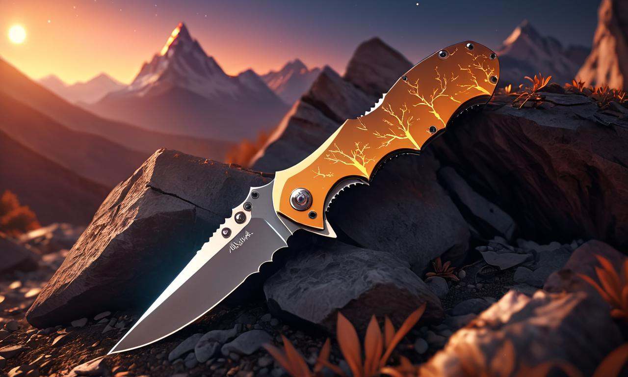 Thick layered papercut art of Semi-Abstract knife,  folding knife implanted into ground,  shining object on Tensor.Art
