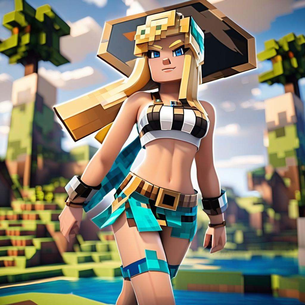 a cartoon picture of a woman in a bikini,  minecraft skin,  minecraft style on Tensor.Art
