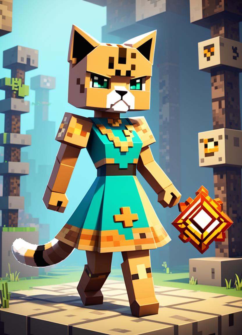 Minecraft style Bugcore,  Exotic Shorthair Cat with Runes dress,  Flickr on Tensor.Art