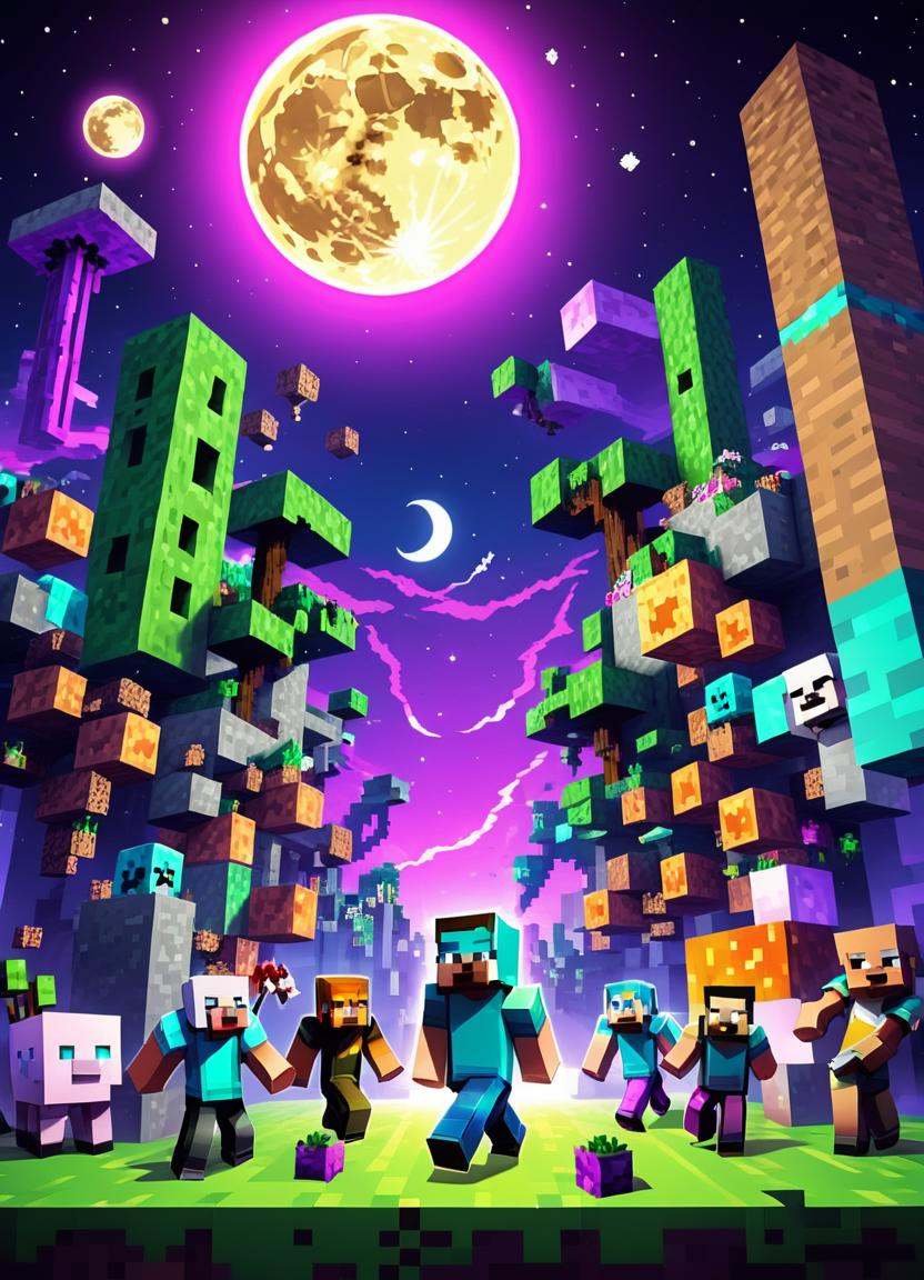 Minecraft style Elegant,  Hyperpunk,  wallpaper on Tensor.Art