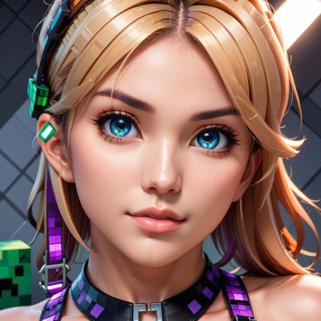 anime artwork woman portrait pixelated minecraft style,  latex bodysuit with straps and harness ,  handsome on Tensor.Art
