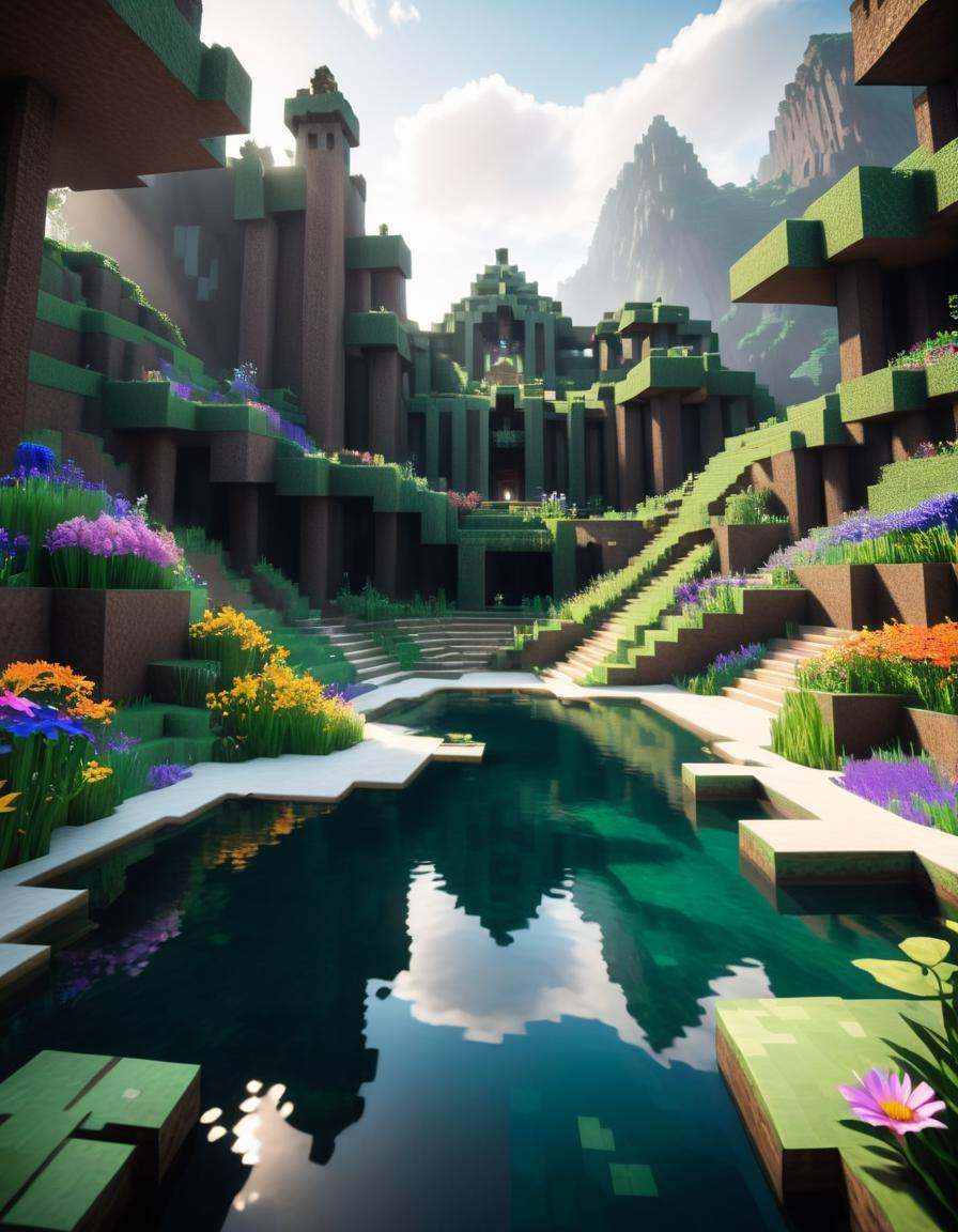 cinematic photo minecraft,  photograph,  lush pond with Wildflower bouquet on Tensor.Art