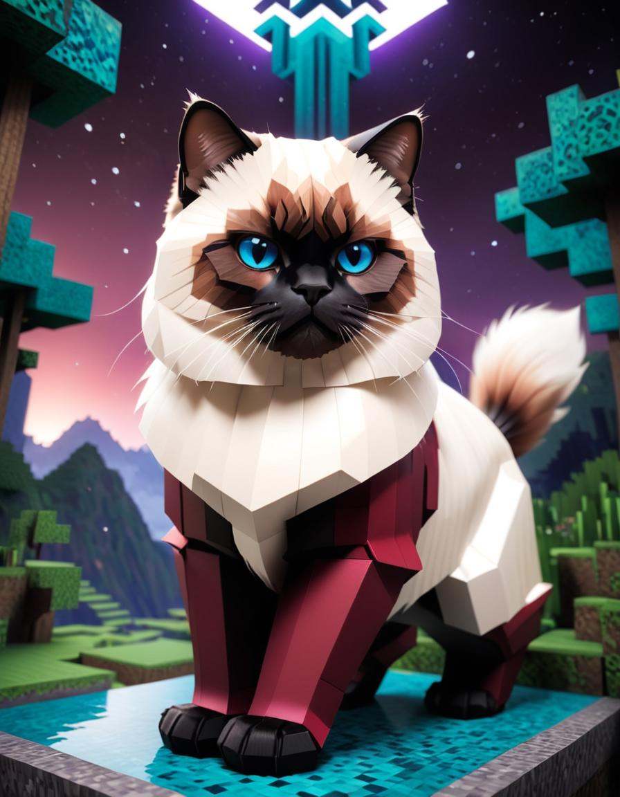 Surrealist art minecraft,  MOBA style,  Himalayan Cat on Tensor.Art
