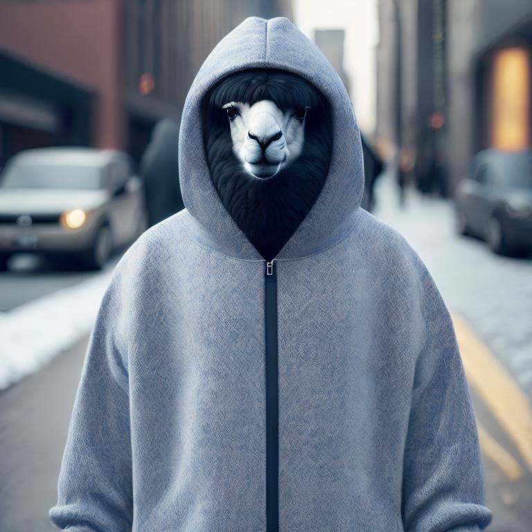 a wearing a hoodie and a hat,  lama,  portrait on Tensor.Art