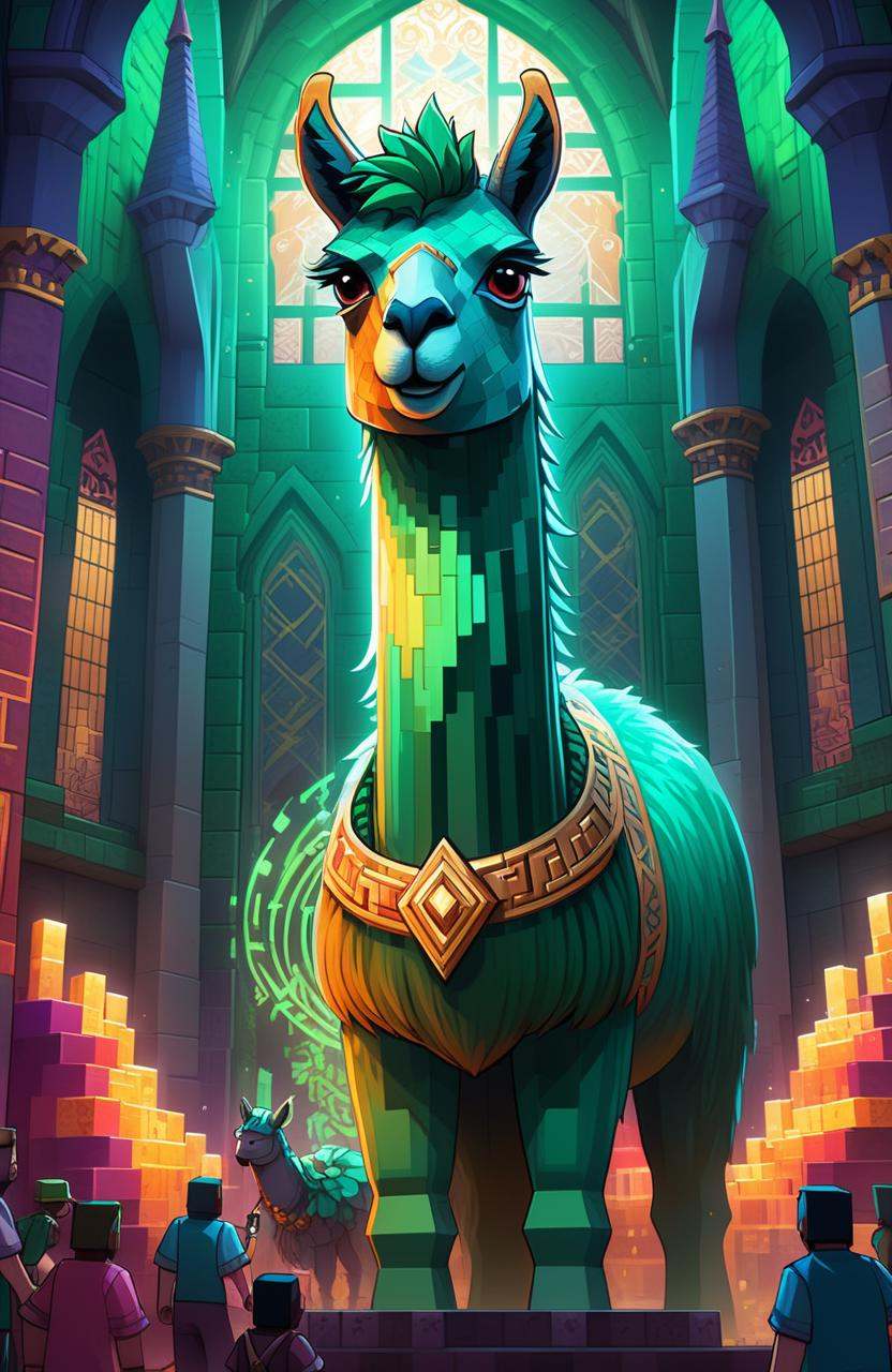 anime artwork LLama in minecraft,  art by Jeremy Mann,  monotype on Tensor.Art