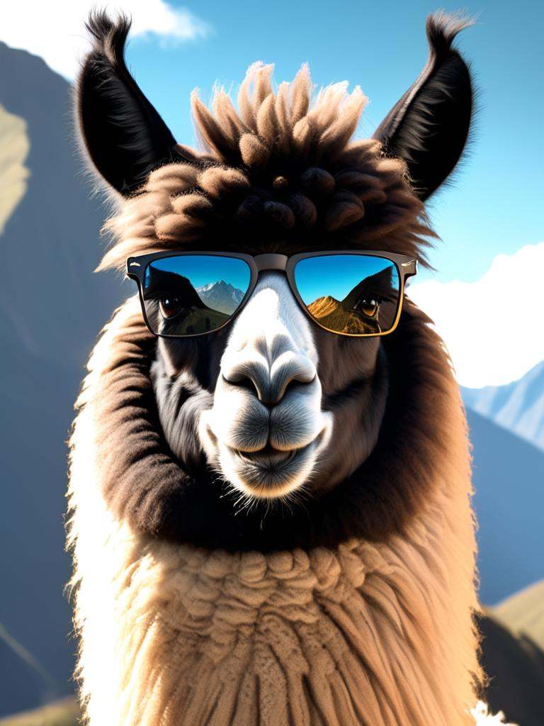 GTA-style artwork ,  a black and white llama is standing in front of mountains,  lama with dreadlocks on Tensor.Art