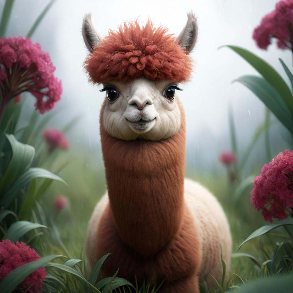 Hyperrealistic art alpaca,  octane render,  Gradient grass on Tensor.Art