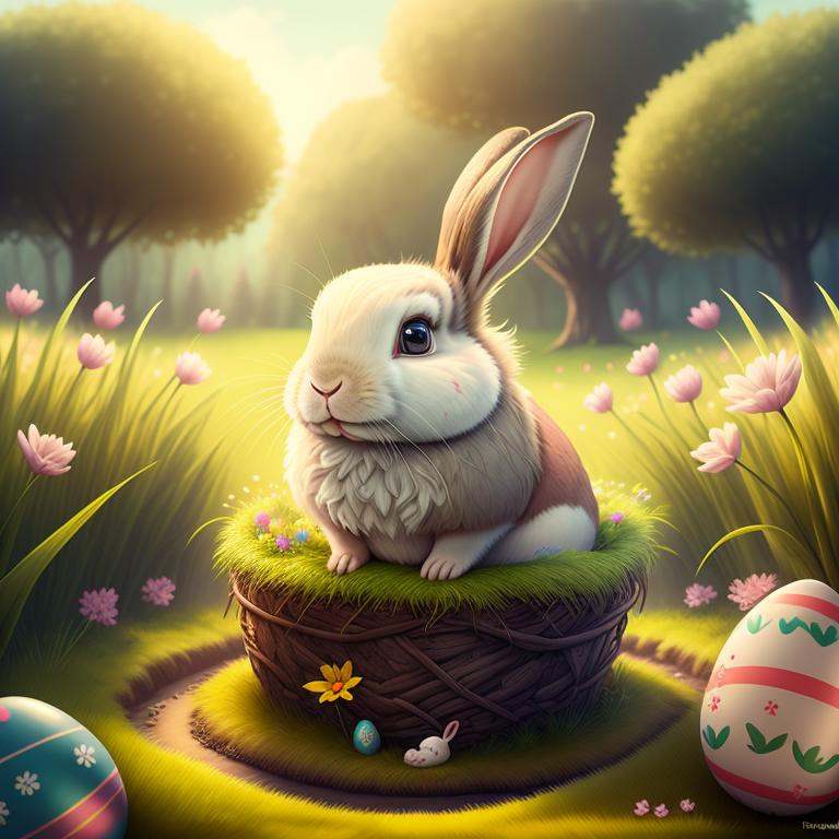 there is a rabbit that is sitting in a hole in the grass,  easter,  rabbt_character on Tensor.Art