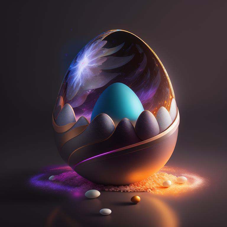 there is a large egg with a hole in it on a dark surface,  3d digital art 4k,  cinema 4d bright light render on Tensor.Art