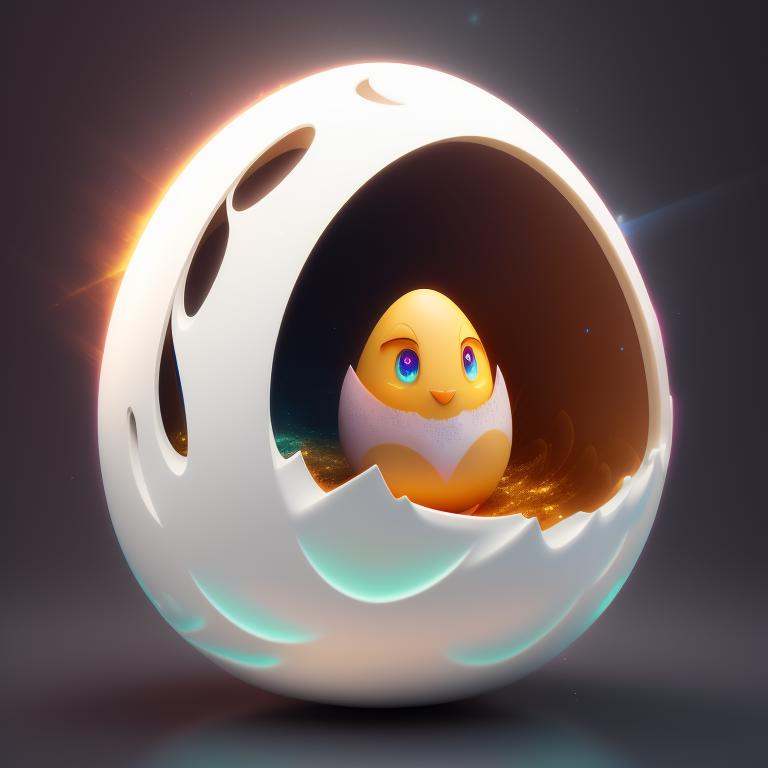 there is a large egg with a hole in it on a dark surface,  3d digital art 4k,  cinema 4d bright light render on Tensor.Art