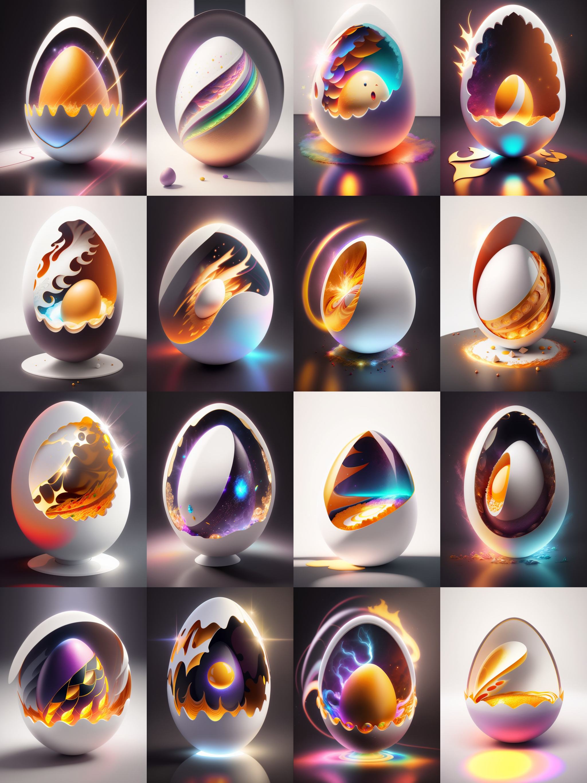 there is a large egg with a hole in it on a dark surface,  3d digital art 4k,  cinema 4d bright light render on Tensor.Art