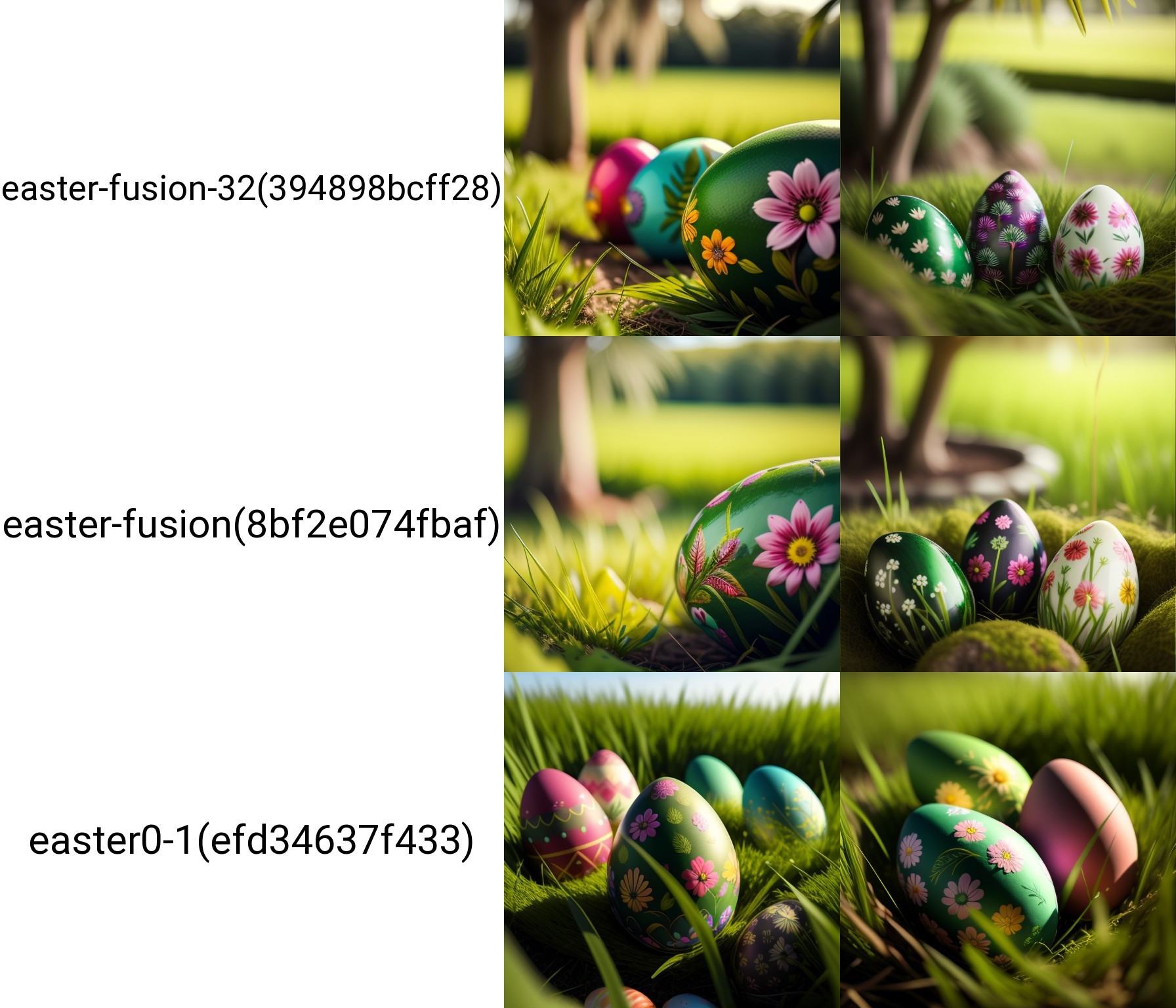 a group of colorful eggs sitting on top of a green field of grass with a decorative design on them,  artist_name,  blurry...