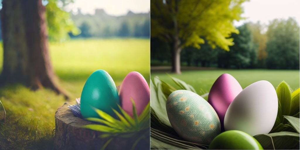 a group of colorful eggs sitting on top of a green field of grass with a decorative design on them,  artist_name,  blurry...