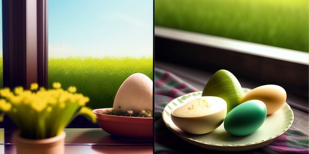 a group of colorful eggs sitting on top of a green field of grass with a decorative design on them,  artist_name,  blurry...