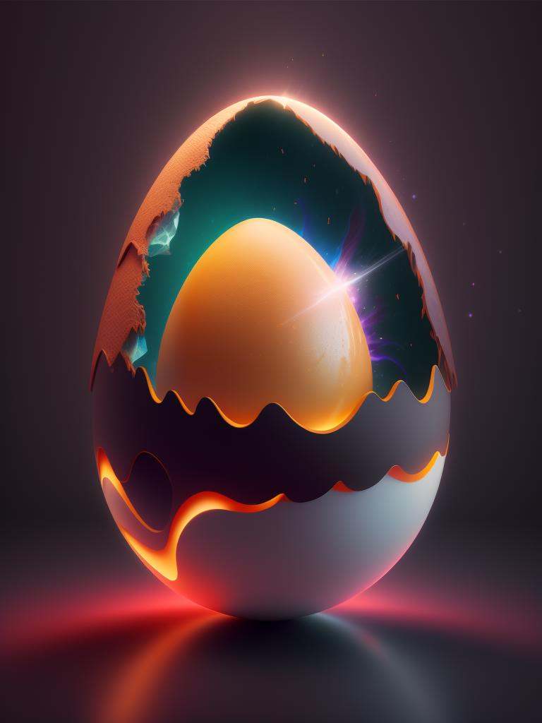there is a large egg with a hole in it on a dark surface,  3d digital art 4k,  cinema 4d bright light render on Tensor.Art