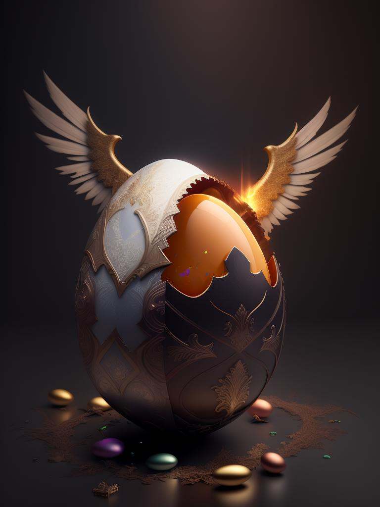 there is a large egg with a hole in it on a dark surface,  3d digital art 4k,  cinema 4d bright light render on Tensor.Art