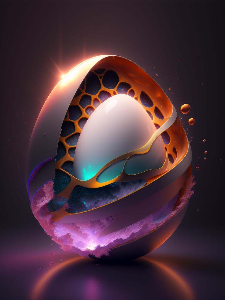 there is a large egg with a hole in it on a dark surface,  3d digital art 4k,  cinema 4d bright light render on Tensor.Art