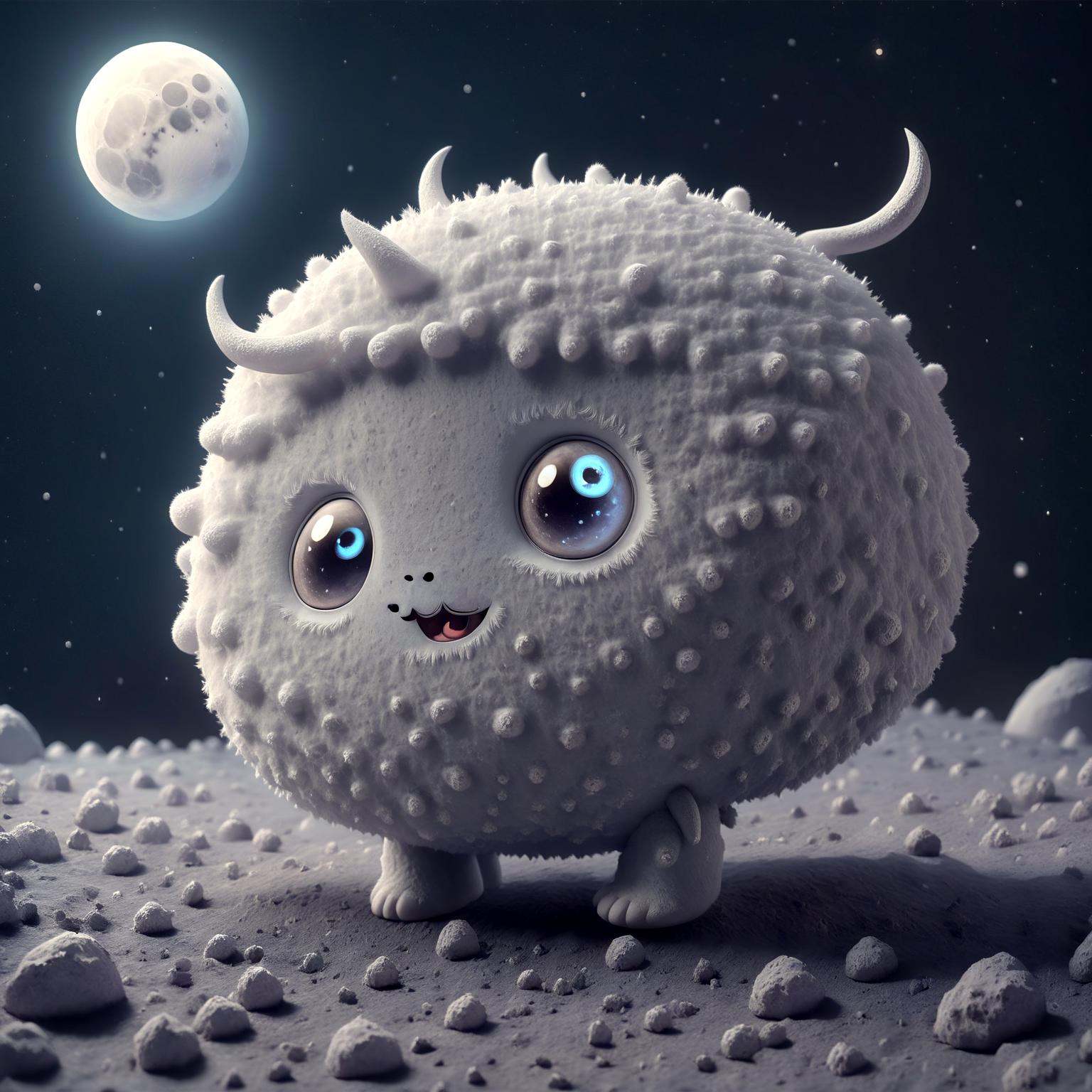 a cute moonster on the moon,  fluffy on Tensor.Art