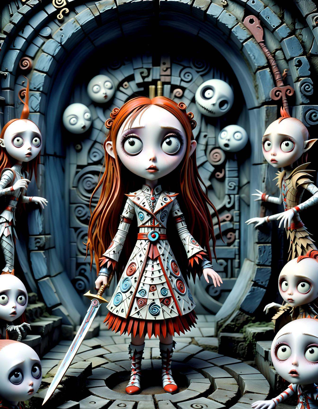 Asuna,  the heroine of the anime realm,  steps into a Tim Burton-inspired labyrinth. Each twist and turn reveals new wonde...