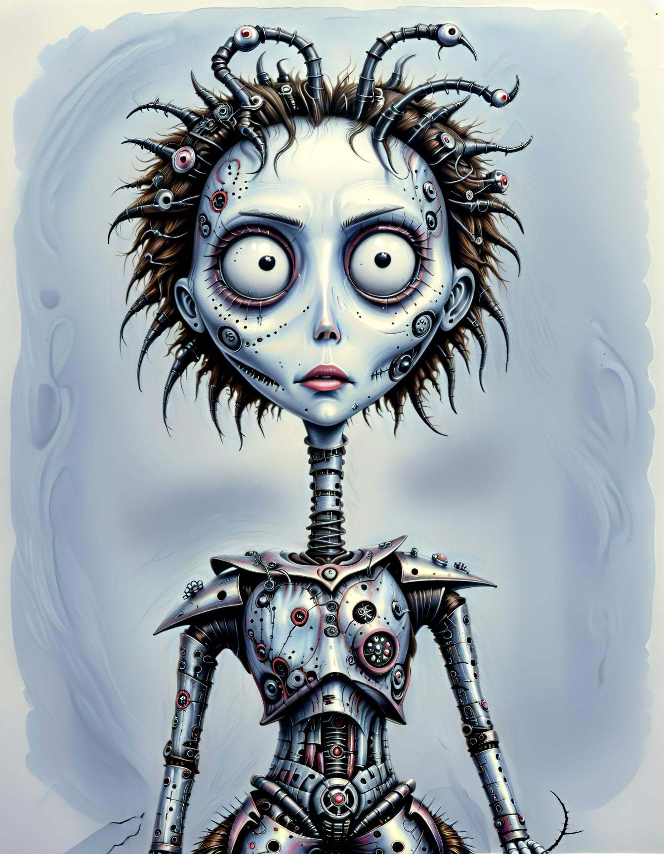 1girl as a cyborg in ,  hand drawn,  tim burton style on Tensor.Art