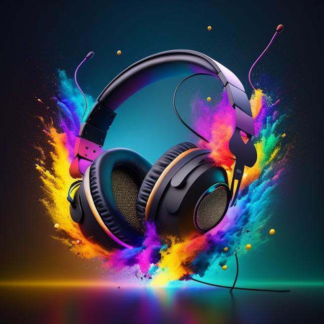brightly colored headphones with a splash of paint and music notes,  vibing to music,  artistic illustration on Tensor.Art